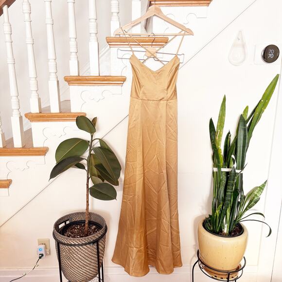 NWT Show Me Your Mumu Godshaw Goddess Gown Gold Satin Maxi Dress Size S Small - Picture 2 of 14